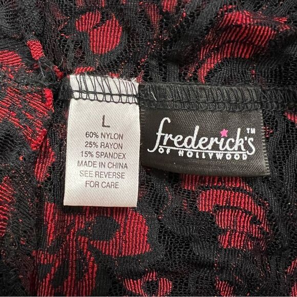 Vintage Y2K Fredericks of Hollywood red black low cut lace teddy sz L stretchy - Picture 14 of 15